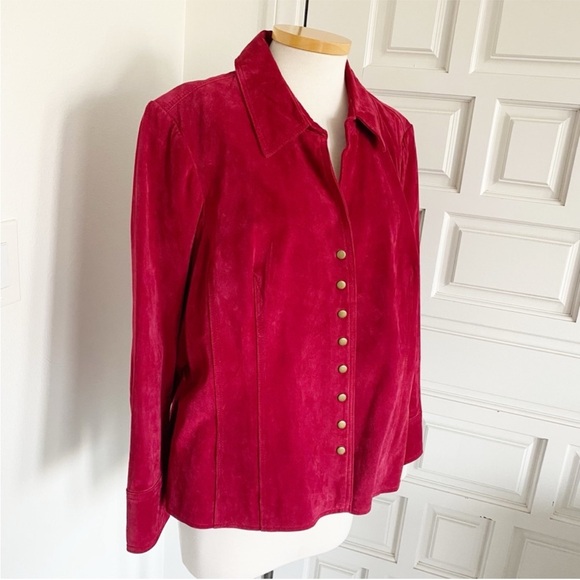 Coldwater Creek Red Suede Leather Jacket Classic Coat Size 2X - Picture 11 of 16